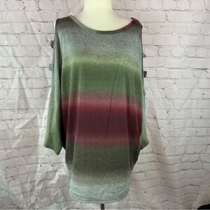 NWT boutique lovely J Striped soft Oversized Top dolman ladder cutout sleeve